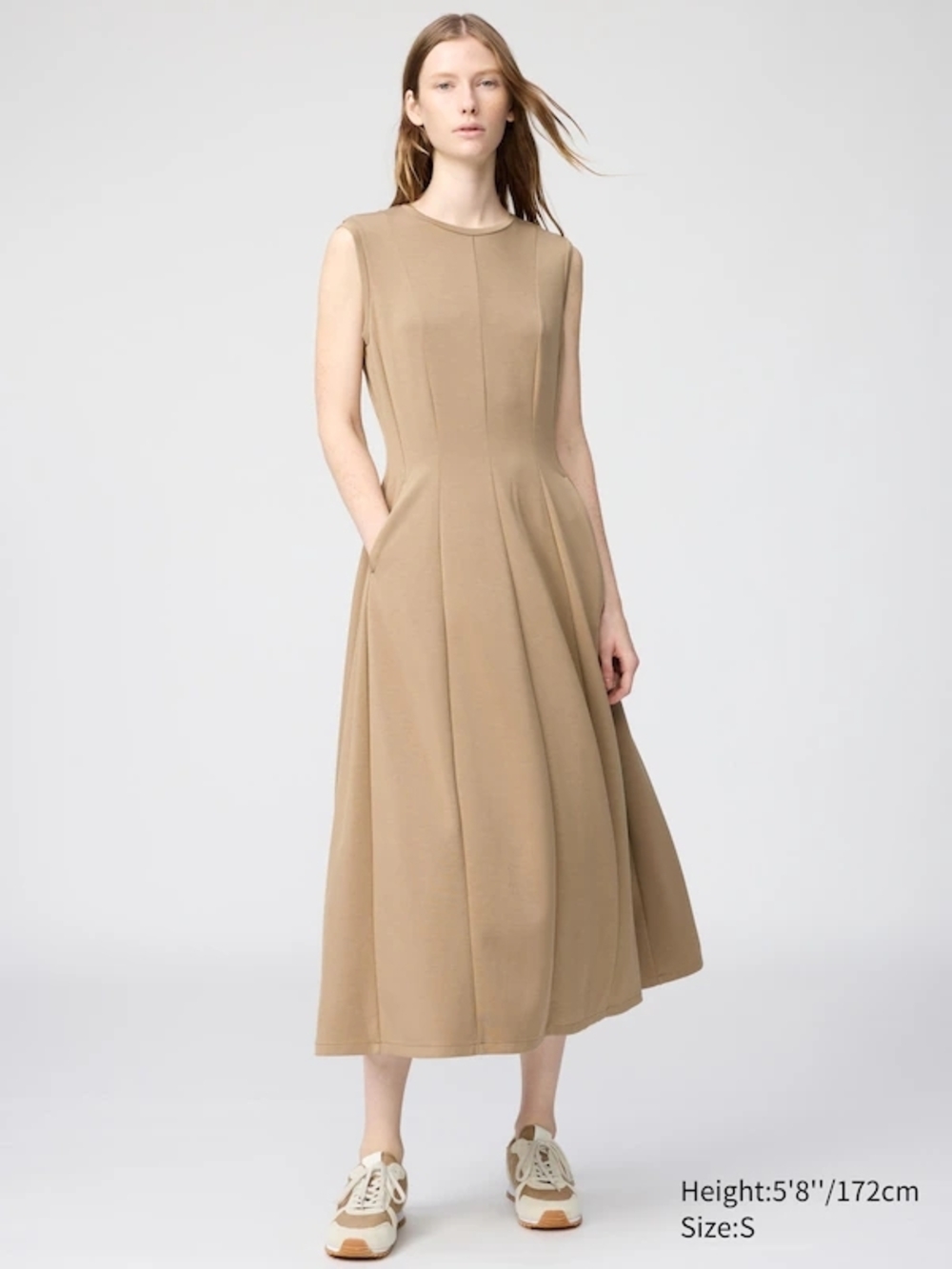 UNIQLO : C Fit and Flare Tan Sleeveless Midi Dress Size M